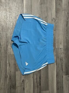 Adidas Light Blue Athletic Running Shorts with White Stripes
